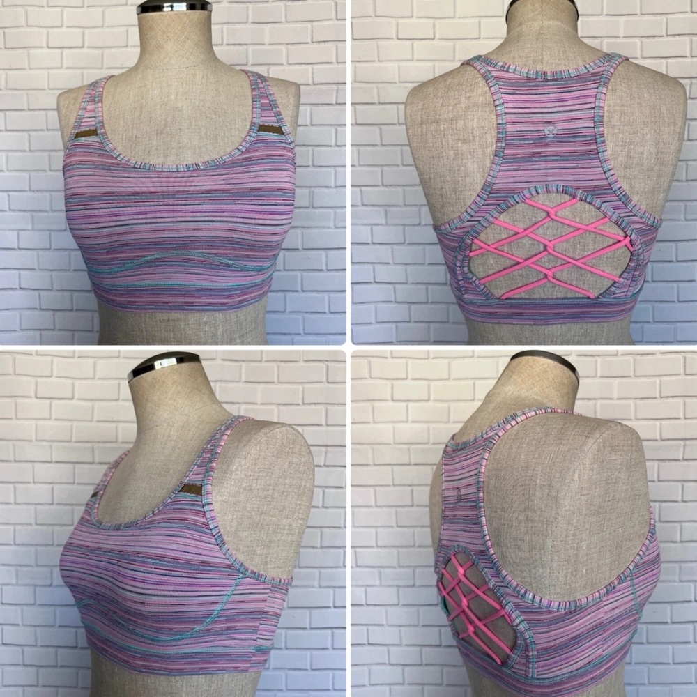 Lululemon Sweaty Or Not Bra II Cyber Stripe Flash Light Menthol Size 4